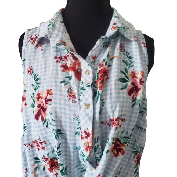 Floral Button Down Sleeveless Tie Front Blouse Size XL Summer Picnic Country - Picture 5 of 10